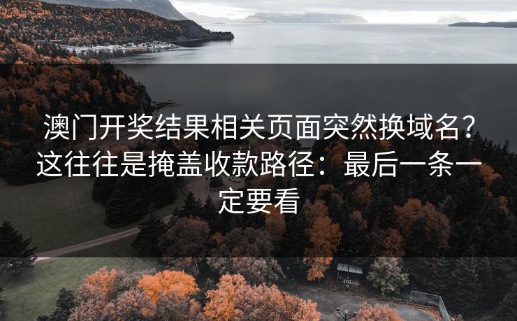 澳门开奖结果相关页面突然换域名？这往往是掩盖收款路径：最后一条一定要看