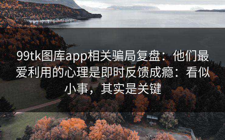 99tk图库app相关骗局复盘：他们最爱利用的心理是即时反馈成瘾：看似小事，其实是关键