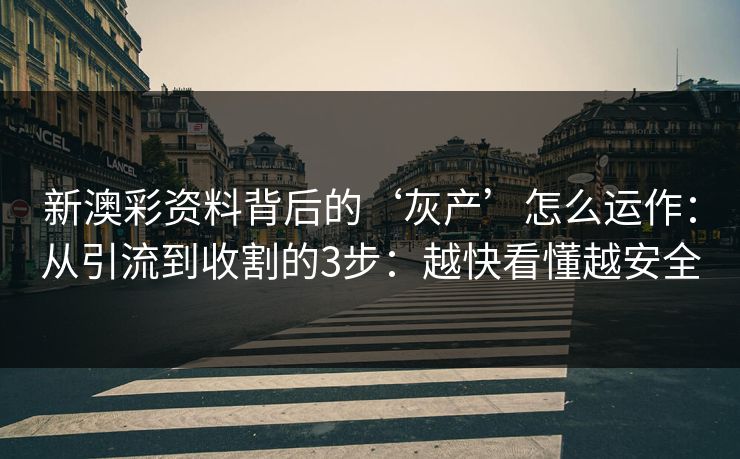 新澳彩资料背后的‘灰产’怎么运作：从引流到收割的3步：越快看懂越安全